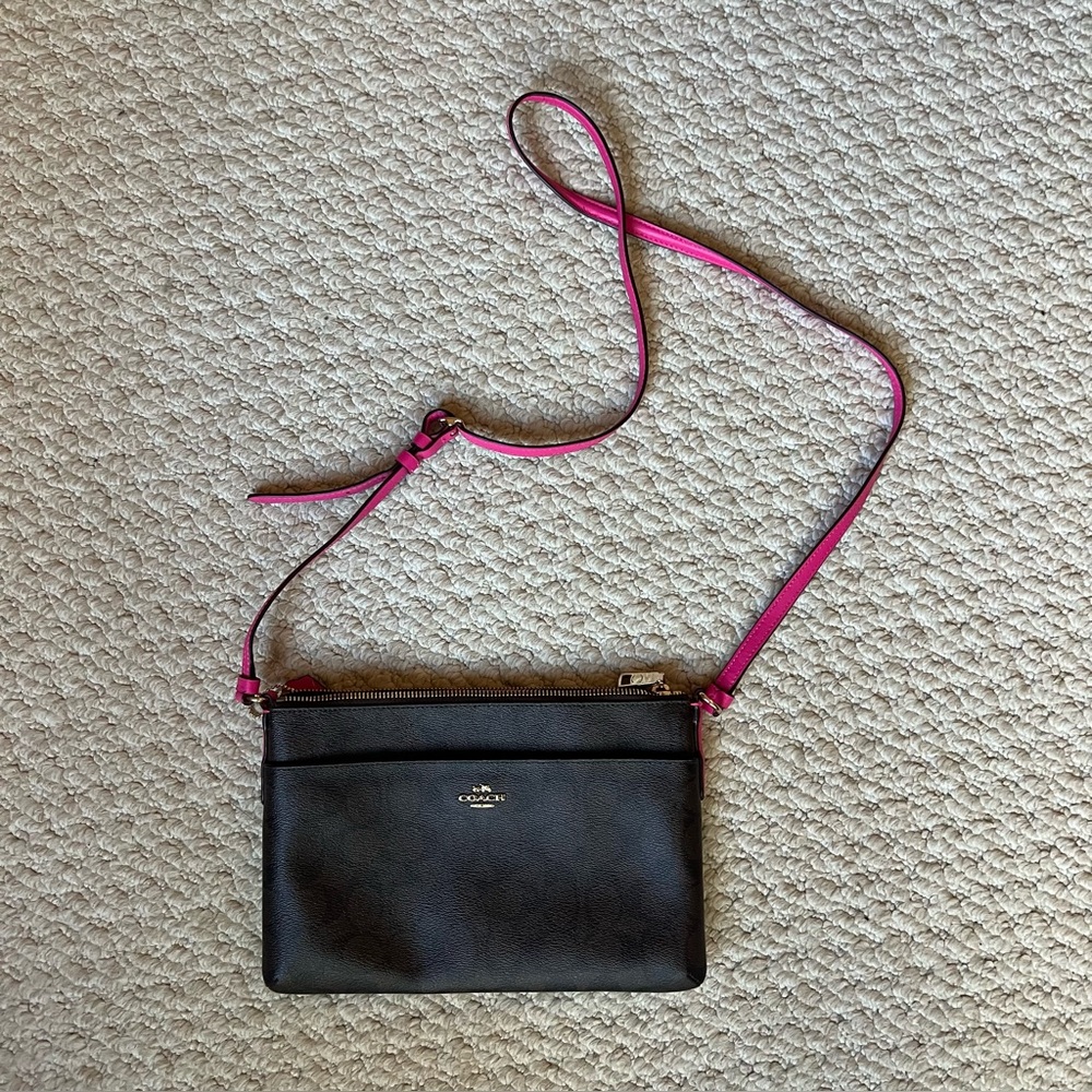 Coach Black Crossbody Bag with Pink Strap